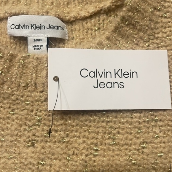 Calvin Klein Crewneck Sweater Metallic Gold Wheat Pullover NWT Sz Small - Picture 8 of 8